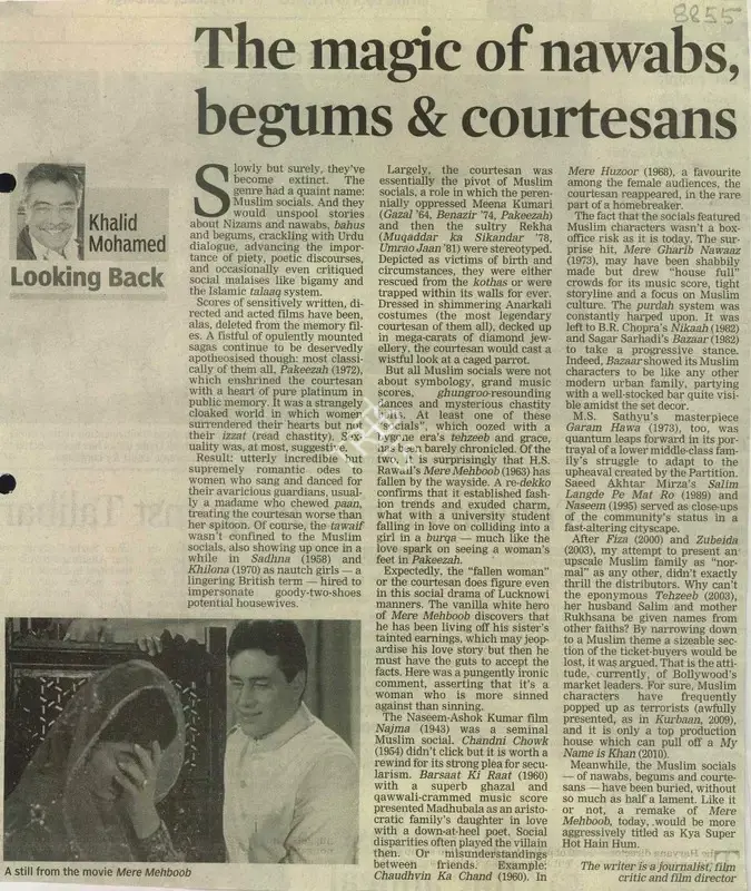 Khalid Mohamed (Writer), The Magic of Nawabs, Begums & Courtesans, 2012, Newspaper Clipping