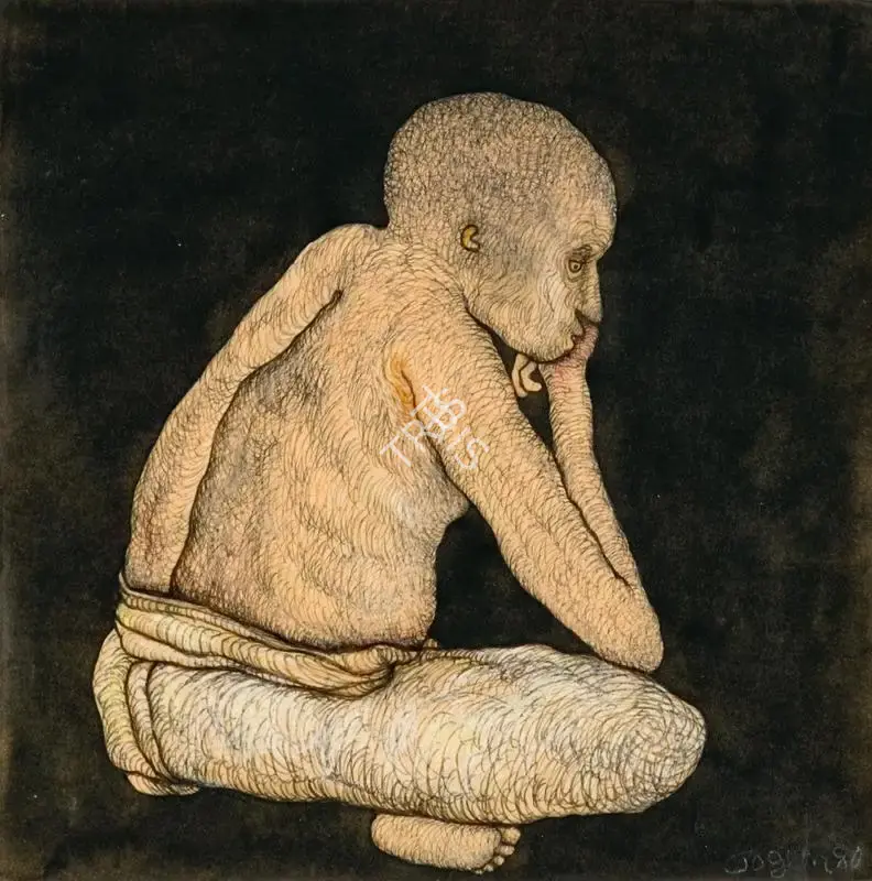Jogen Chowdhury (Artist), Seated Man, 1980, Drawing