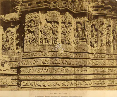Andrew Charles Brisbane Neill (Photographer), Hullabeed. The Great Temple. Portion of South-west Front of Antechamber of Southern Vimana, enlarged, 1856, Antiquarian Photograph
