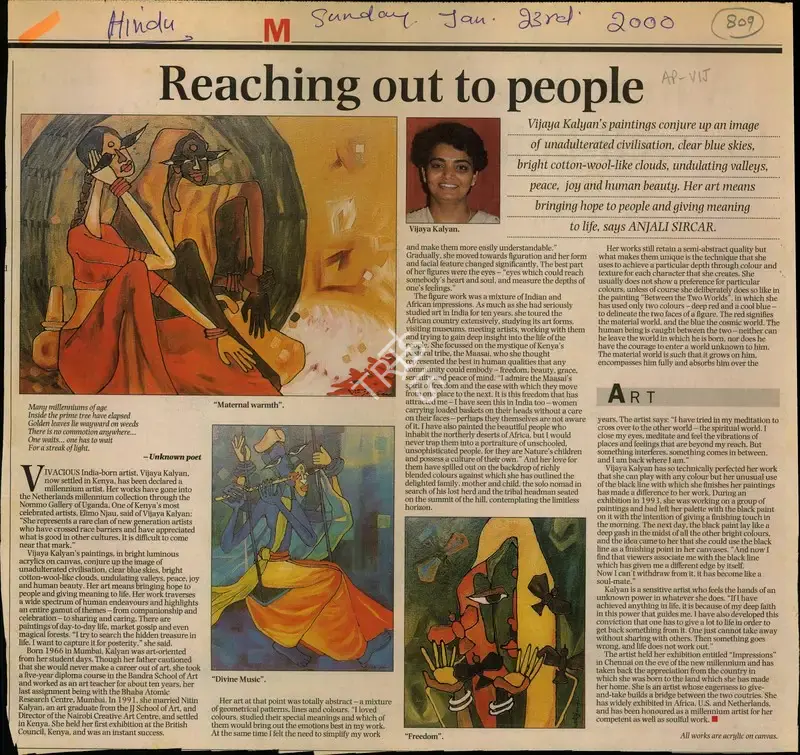 Anjali Sirchar (Reporter), Reaching Out to People, 2000, Newspaper Clipping