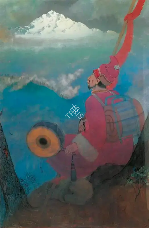 Badri Nath Arya (Artist), Lama Amidst Mountains, 1961, Painting