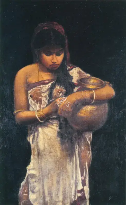 Hemendranath Mazumdar (Artist), Girl With Pitcher, Painting