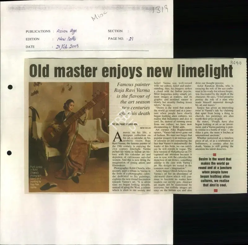 Hemant Abhishek (Reporter), Old Master Enjoys New Limelight, 2009, Newspaper Clipping