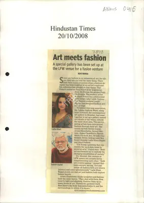 Kirti Mehta (Reporter), Art Meets Fashion, 2008, Newspaper Clipping