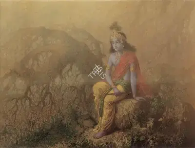 Ustad Allah Bukhsh (Artist), Krishna In Contemplation, 1931, Painting