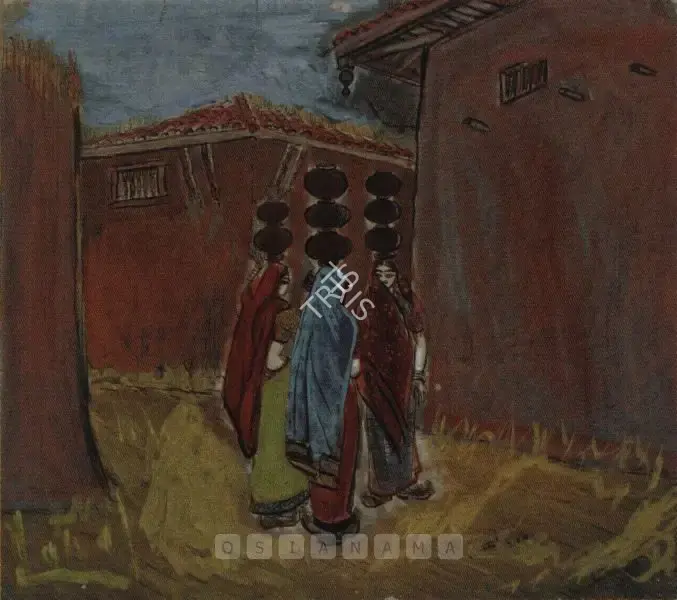 N.S. Bendre (Artist), Women Carrying Pots, 1949, Painting