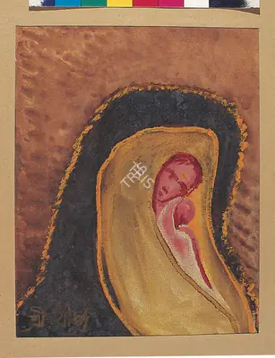 Rabindranath Tagore (Artist), Motherly Love (obverse) & Fire (reverse), 1939, Painting