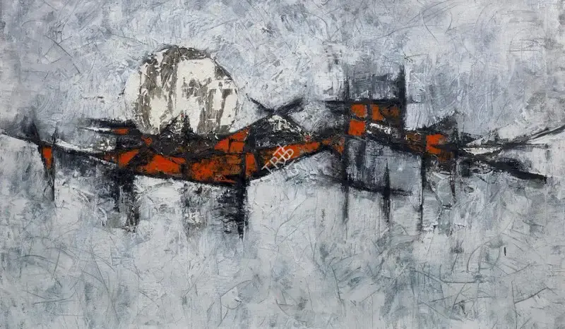 G.R. Santosh (Artist), Moon on the Bridge, 1961, Painting