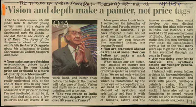 Reshmi R. Dasgupta (Reporter), Vision And Depth Make a Painter, Not Price Tags, 2006, Newspaper Clipping