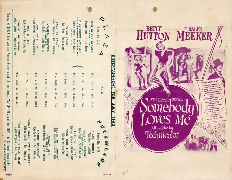 Irving Brecher (Director), Somebody Loves Me, 1952, Handbill