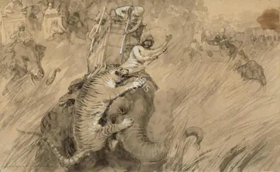 William Simpson (Artist), H.R.H. The Prince of Wales in the Nepal Terai, 1876, Drawing