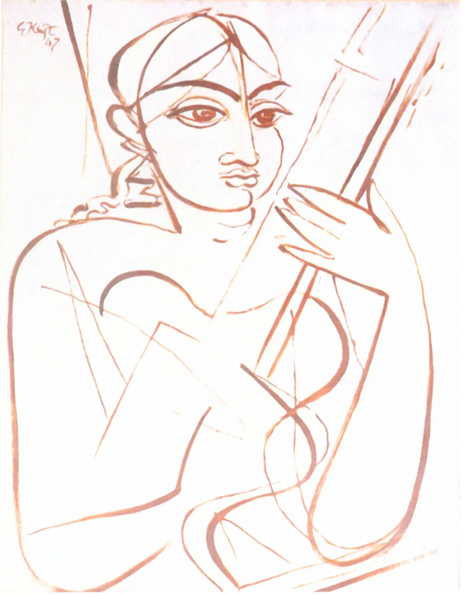 George Keyt (Artist), Girl with Sarangi, 1947, Drawing