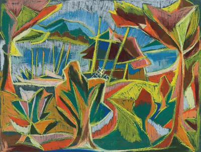 Chittaprosad (Artist), Untitled (Fishing Village), 1959, Drawing