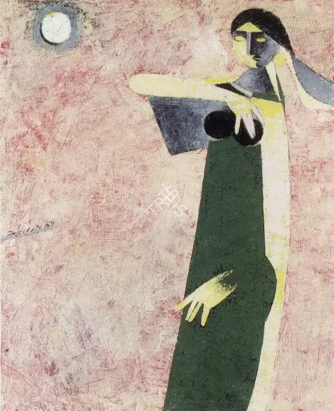 G.R. Santosh (Artist), Maiden and Moon, 1959, Painting