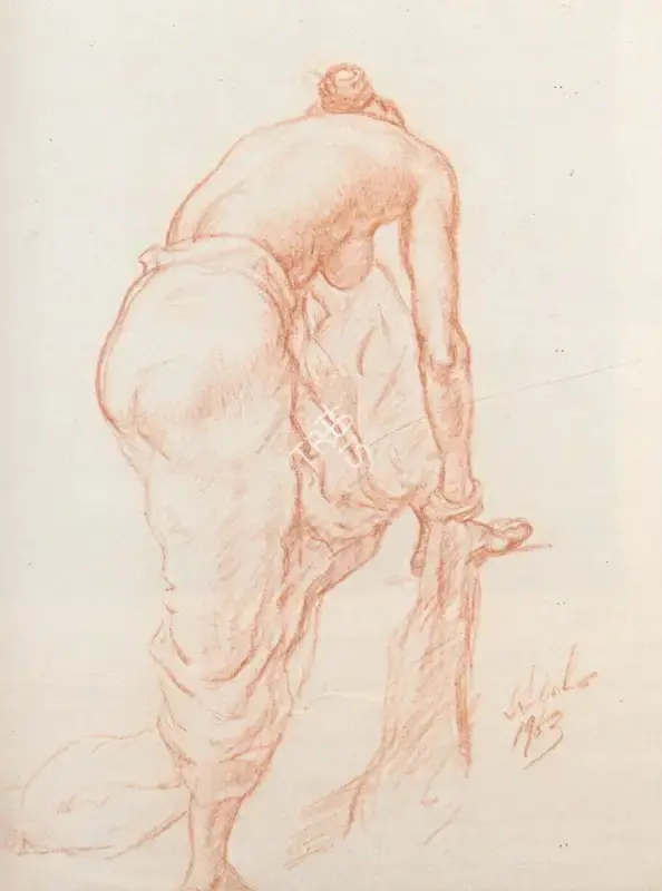 Satish Sinha (Artist), Standing nude, 1963, Drawing