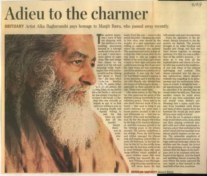 Alka Raghuvanshi (Writer), A Dieu to the Charmer, 2009, Newspaper Clipping