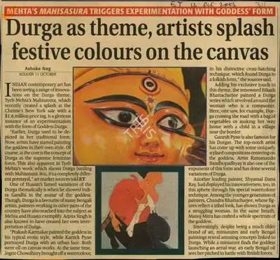 Ashoke Nag (Reporter), Durga as Theme, Artists Splash Festive Colours on the Canvas, 2005, Newspaper Clipping