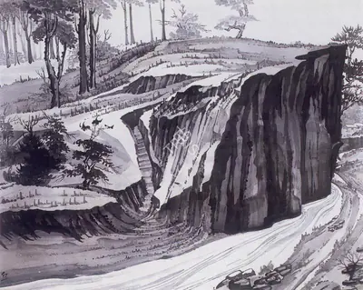 Gaganendranath Tagore (Artist), Black Cliffs, Painting