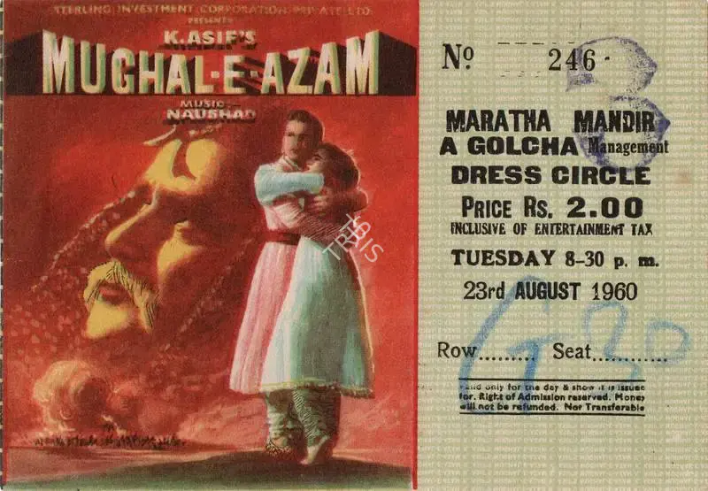 K. Asif (Producer), Mughal E Azam, 1960, Theatre Ticket