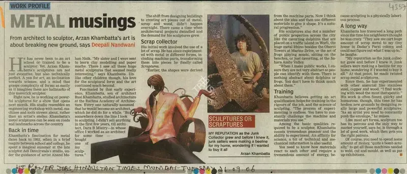 Deepali Nandwani (Reporter), Metal Musings, 2006, Newspaper Clipping