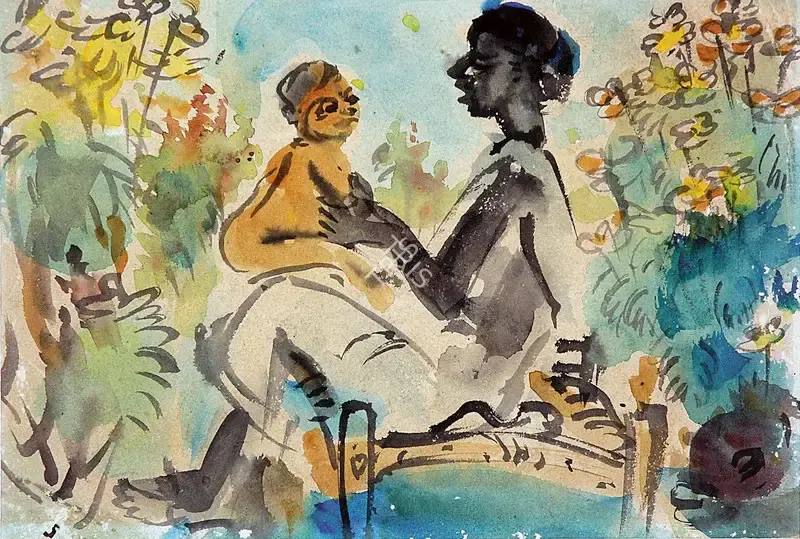 Ramkinkar Baij (Artist), Mother & Child, 1955, Painting