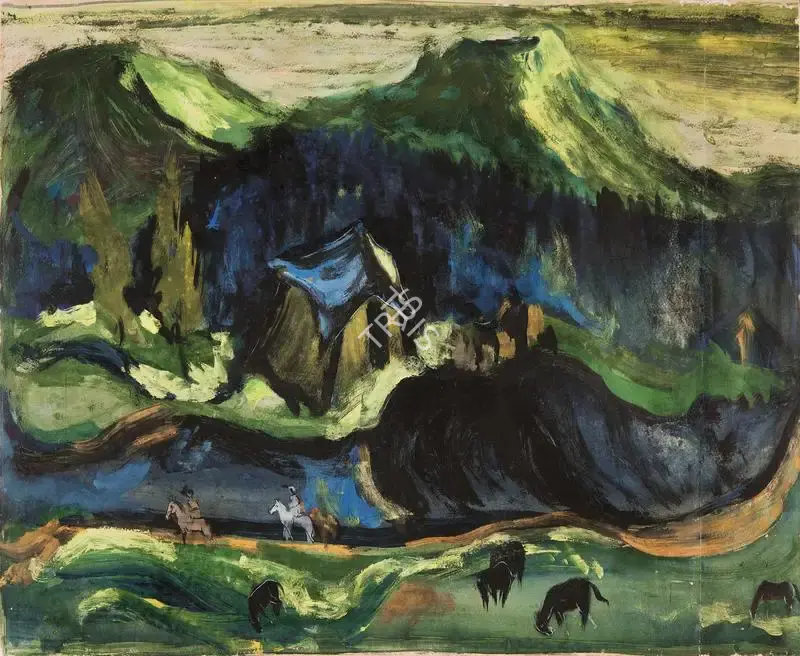 H.A. Gade (Artist), Way to Amarnath- Kashmir Mountains, Painting