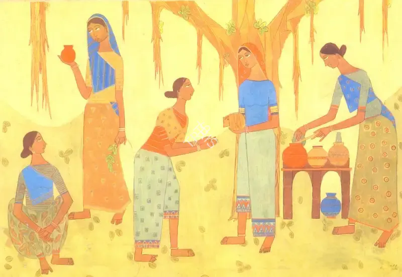 N.S. Bendre (Artist), Sinalese Women, 1966, Painting