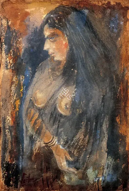 Sailoz Mookherjea (Artist), Woman, 1951, Painting