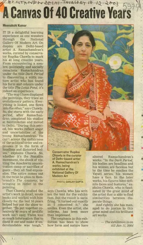 Meenakshi Kumar (Reporter), A Canvas of 40 Creative Years, 2003, Newspaper Clipping