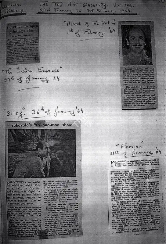 Sabavala's 9th one-man show, 1964, Newspaper Clipping