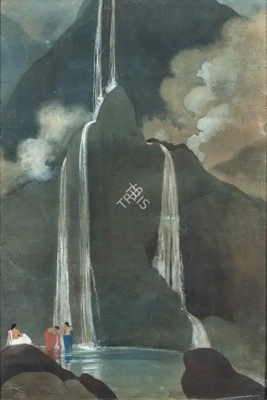 B.C. Sanyal (Artist), Waterfall, 1942, Painting