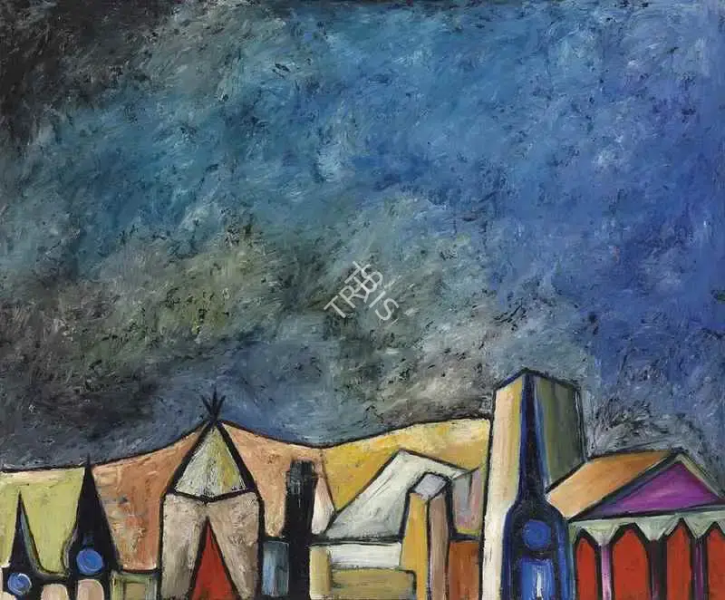 S.K. Bakre (Artist), Untitled (Landscape with Blue Sky), 1961, Painting