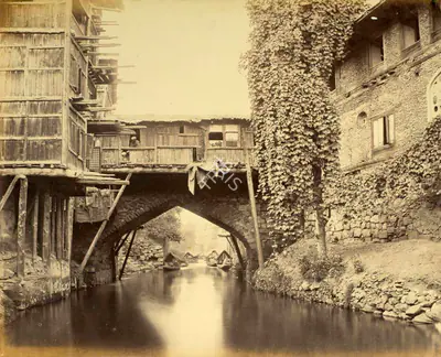 Samuel Bourne (Photographer), Kashmir - Bridge on the Marqual Canal, 1865, Antiquarian Photograph