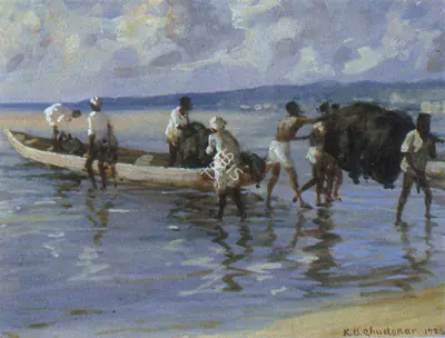 K.B. Chudekar (Artist), After Fishing, 1926, Painting