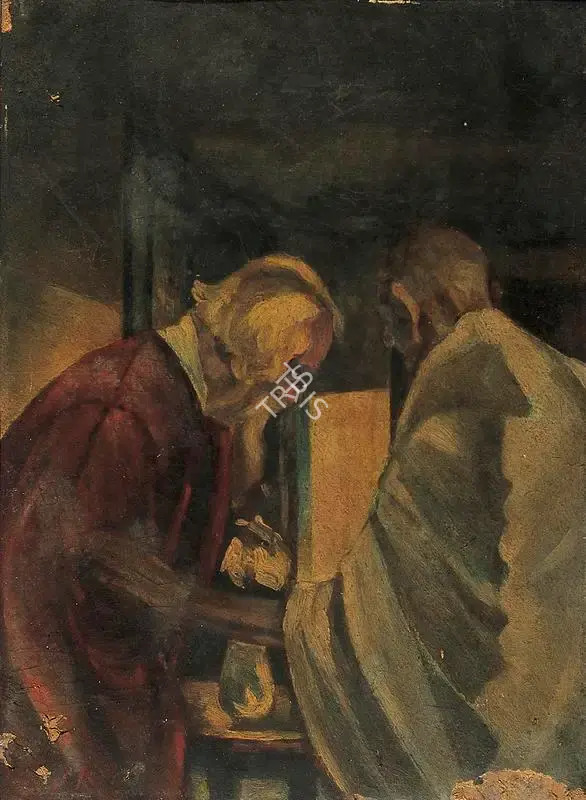 Jamini Roy (Artist), Tagore, Rabindranath & Gandhiji, 1935, Painting