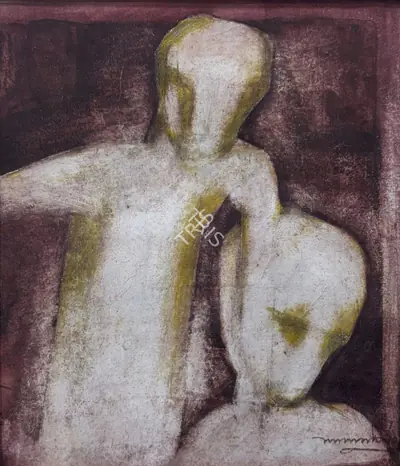 Lalu Prasad Shaw (Artist), Untitled (Two Figures), Painting