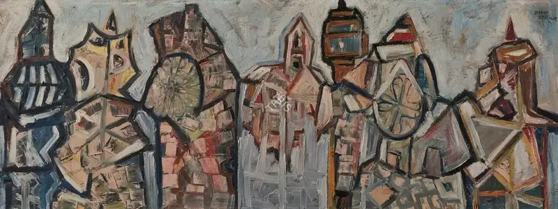 S.K. Bakre (Artist), Large Cityscape, 1963, Painting