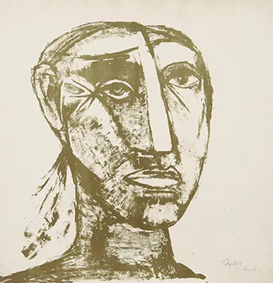 Tyeb Mehta (Artist), Head, 1957, Graphic Art