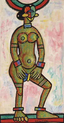 F.N. Souza (Artist), Untitled (Nude With Headdress), 1943, Painting