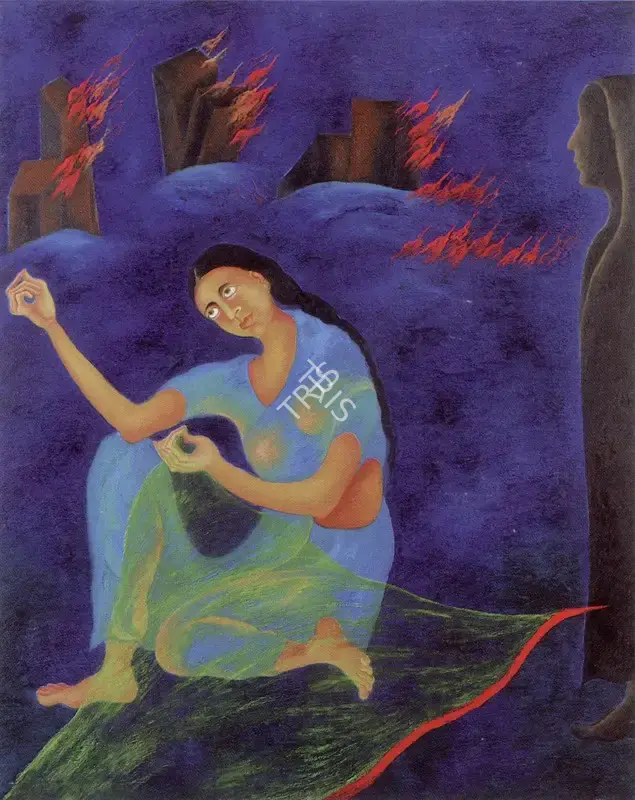 Arpana Caur (Artist), Threat (recto); and Sketch of a Seated Woman (verso), Painting