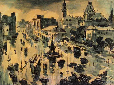 S.H. Raza (Artist), Flora Fountain, 1950, Painting