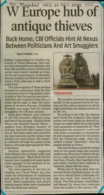 Gyan Prakash (Reporter), W Europe hub of Antique thieves, 2006, Newspaper Clipping
