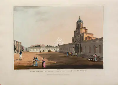 J.C. Stadler (Printmaker), Fort Square, from the South side of the Parade, Fort St. George, 1805, Aquatint