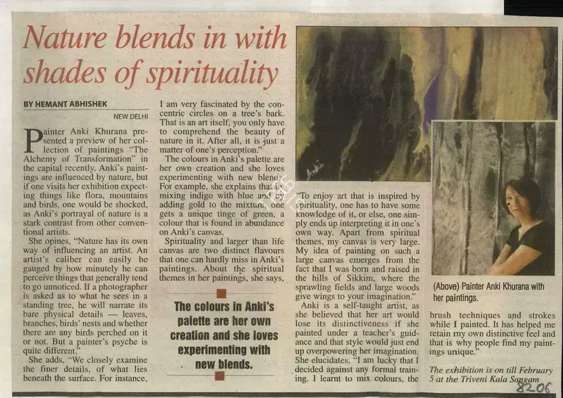 Hemant Abhishek (Reporter), Nature Blends in with Shades of Spirituality, 2009, Newspaper Clipping