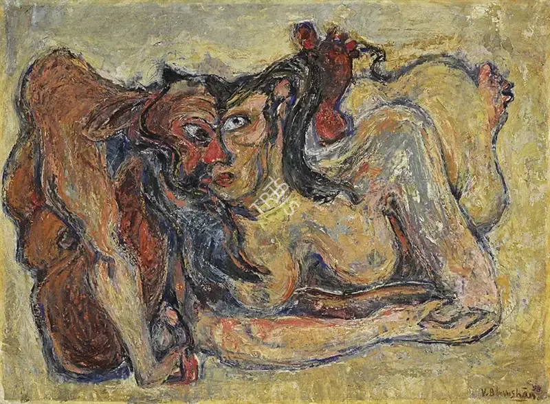 Vidya Bhushan (Artist), Man & Woman, 1958, Painting