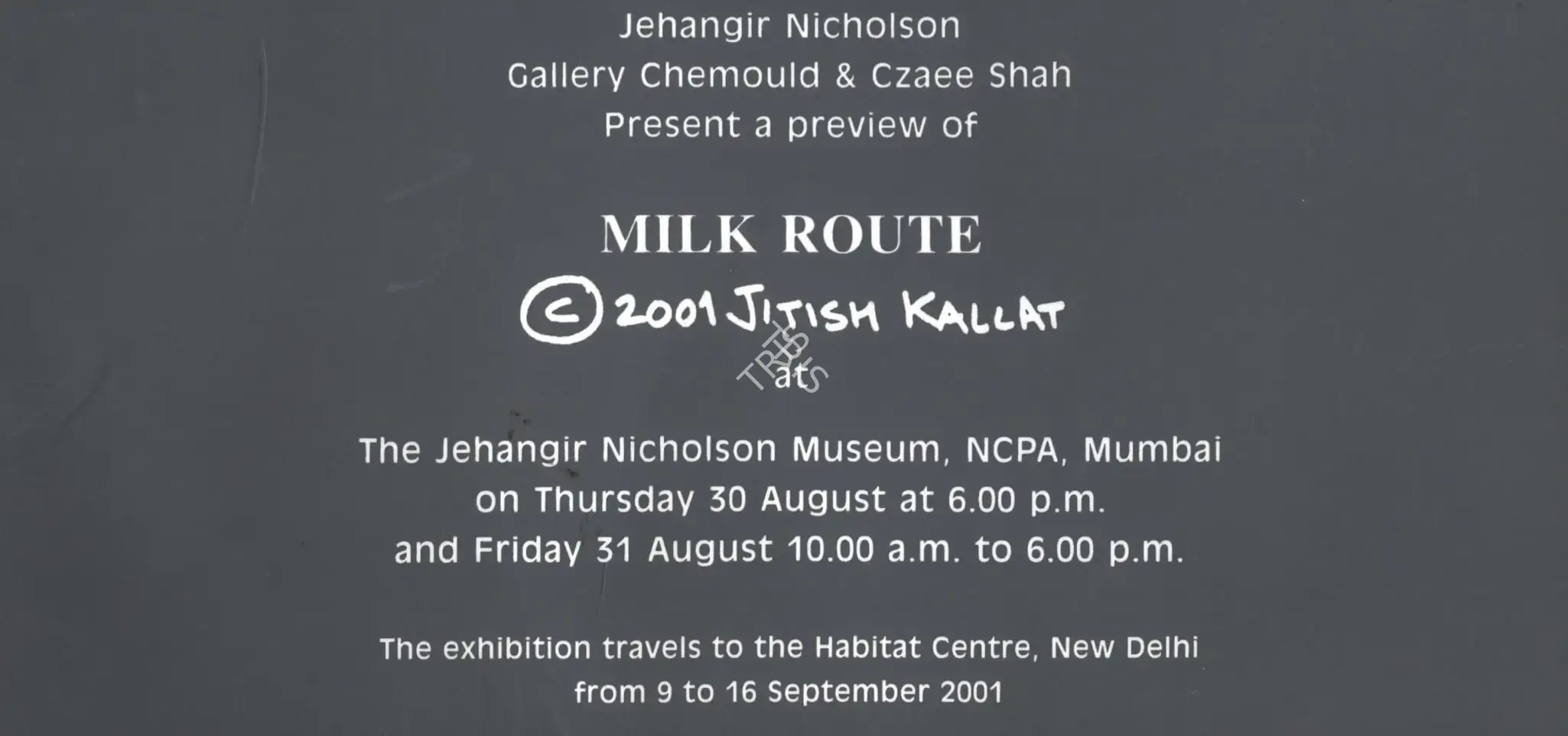 Jitish Kallat (Artist), Jitish Kallat, 2001, Solo Exhibition Invitation