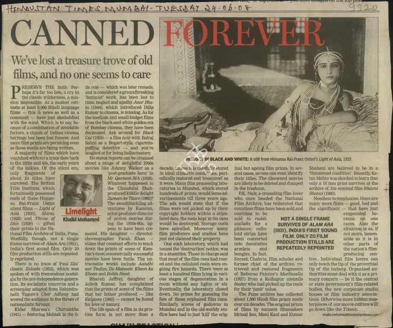 Khalid Mohamed (Reporter), Canned Forever, 2008, Newspaper Clipping