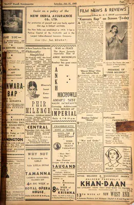 D.C. Shah (Editor), "Kunvara Bap" on Screen To-day, 1942, Film Review