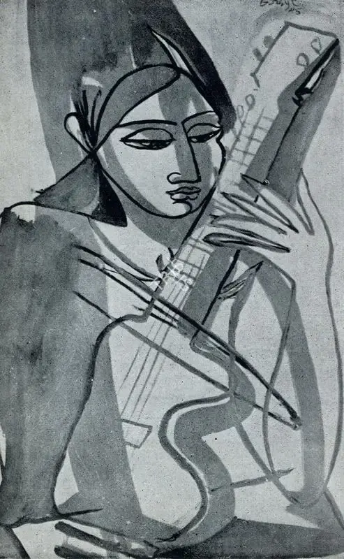 George Keyt (Artist), Girl with Sarangi, 1945, Painting