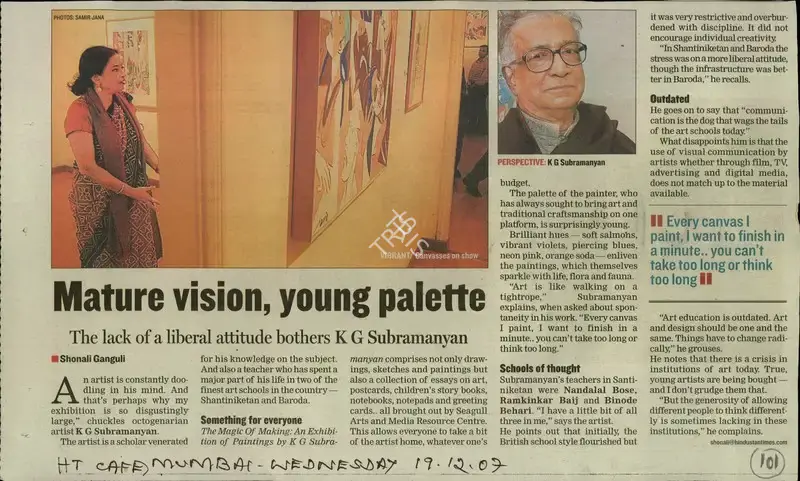 Shonali Ganguli (Reporter), Mature Vision, Young Palette, 2007, Newspaper Clipping